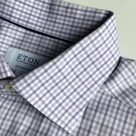 ETON  nice lilac colour checkered dress cotton shirt Sz 16 made in Romania  🇷🇴 - Picture 8 of 10